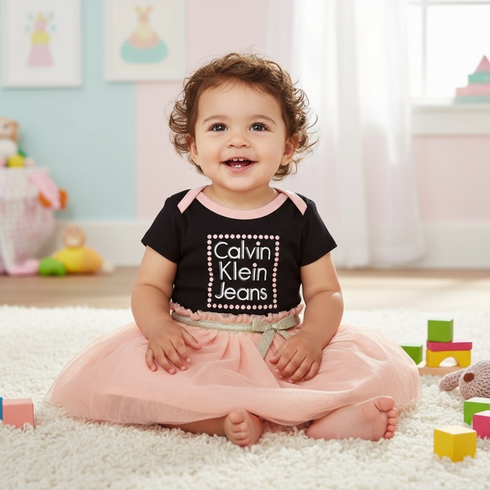 Calvin Klein Girls Black and Pink Bodysuit with OshKosh Tutu 0-3 months